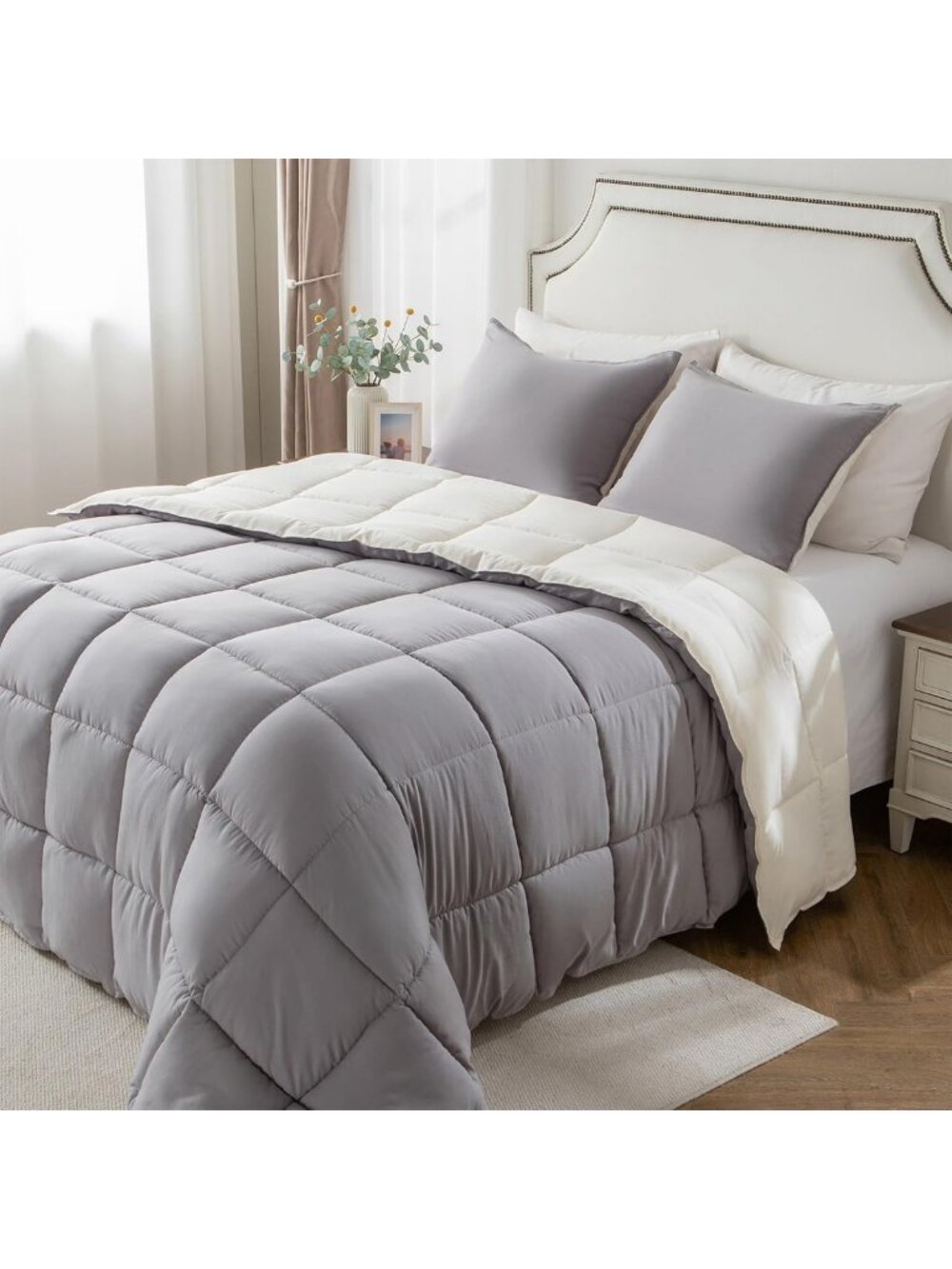 Reversible Queen Comforter Set - Goose Down Alternative, All Season Bedding